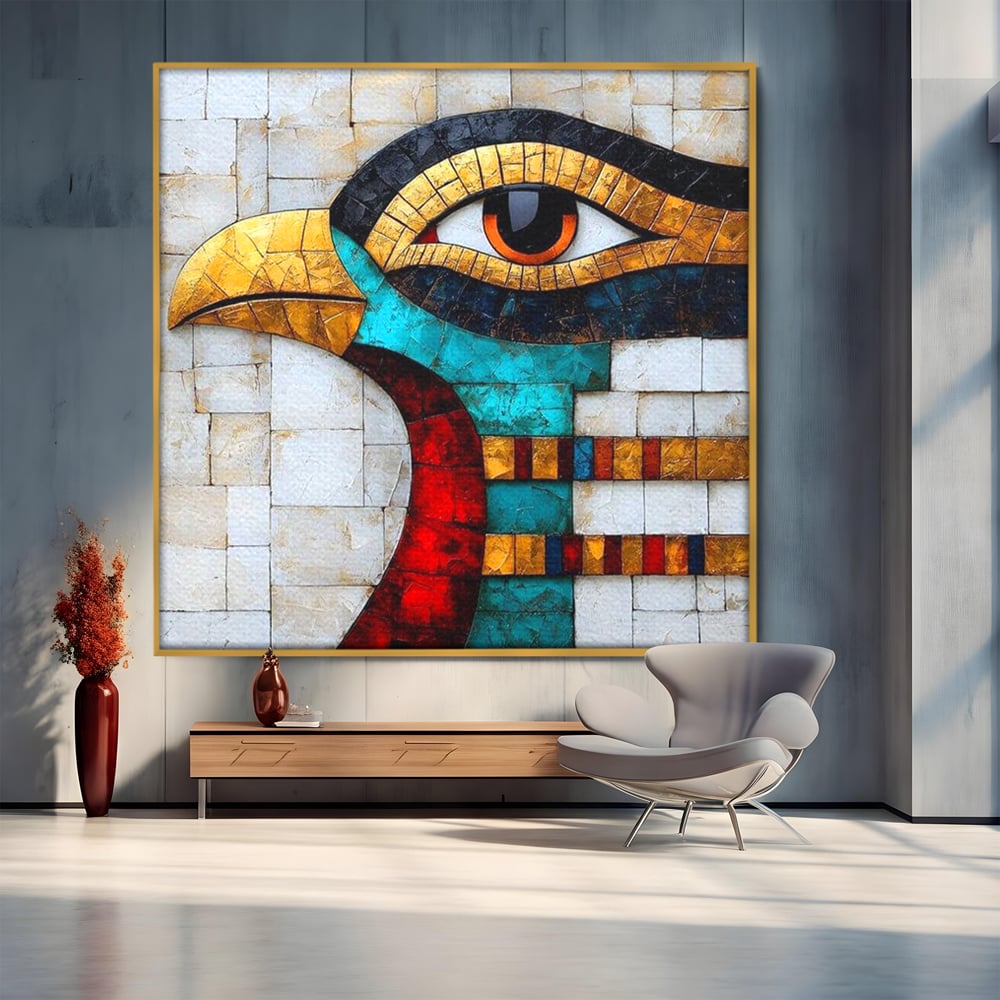 Leinwandbilder Premium, LuxCanva® M1024, Ägyptisches Mosaik, Vogel, Augen, Gott, Ägypten, Ibis, Heilig, Mosaik, Pyramide, Textur, Abstrakt, Büro, Wohnen, Kinderzimmer