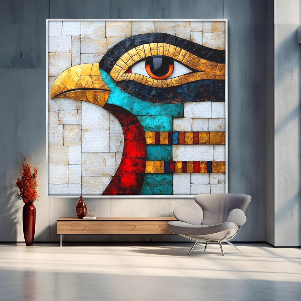 Leinwandbilder Premium, LuxCanva® M1024, Ägyptisches Mosaik, Vogel, Augen, Gott, Ägypten, Ibis, Heilig, Mosaik, Pyramide, Textur, Abstrakt, Büro, Wohnen, Kinderzimmer