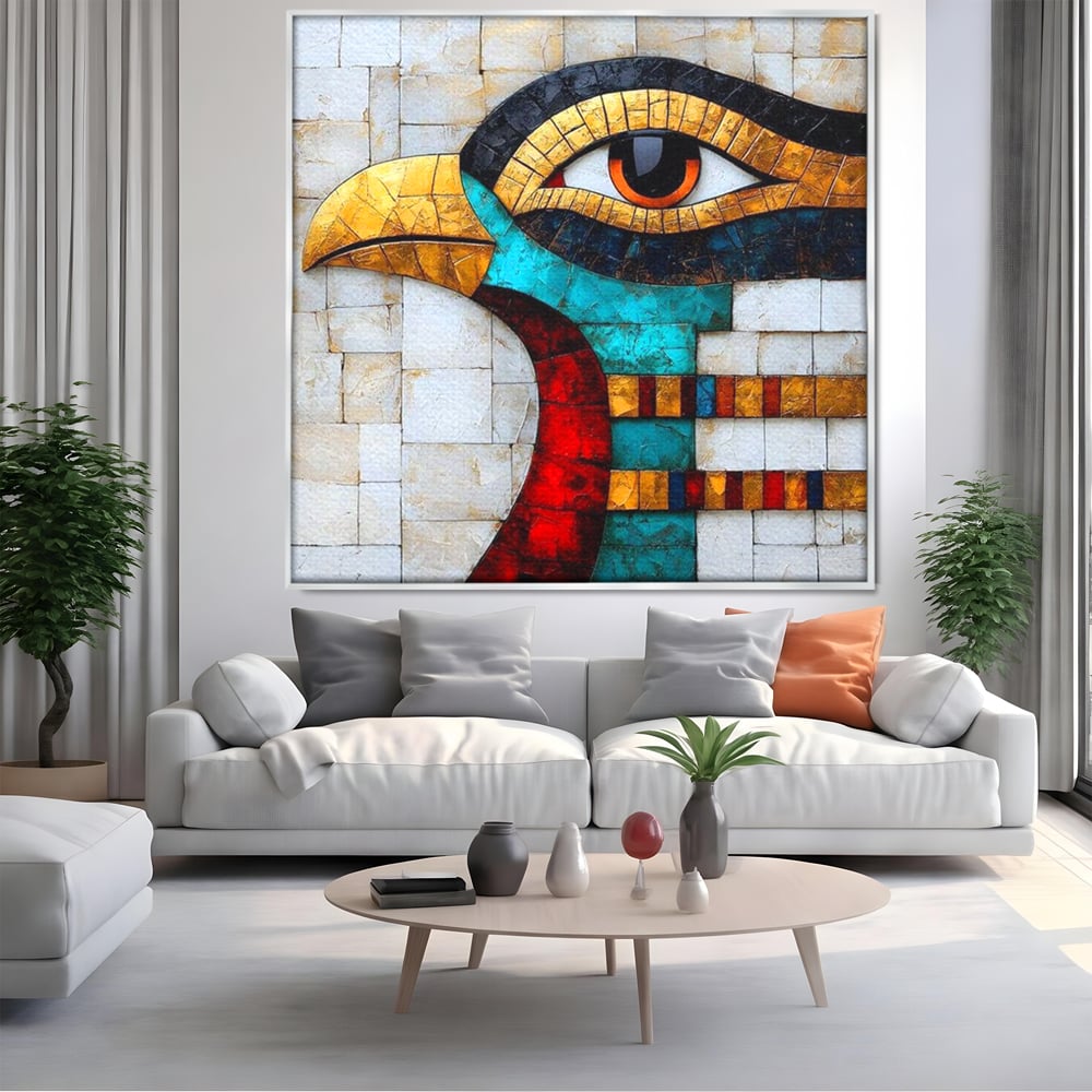 Leinwandbilder Premium, LuxCanva® M1024, Ägyptisches Mosaik, Vogel, Augen, Gott, Ägypten, Ibis, Heilig, Mosaik, Pyramide, Textur, Abstrakt, Büro, Wohnen, Kinderzimmer