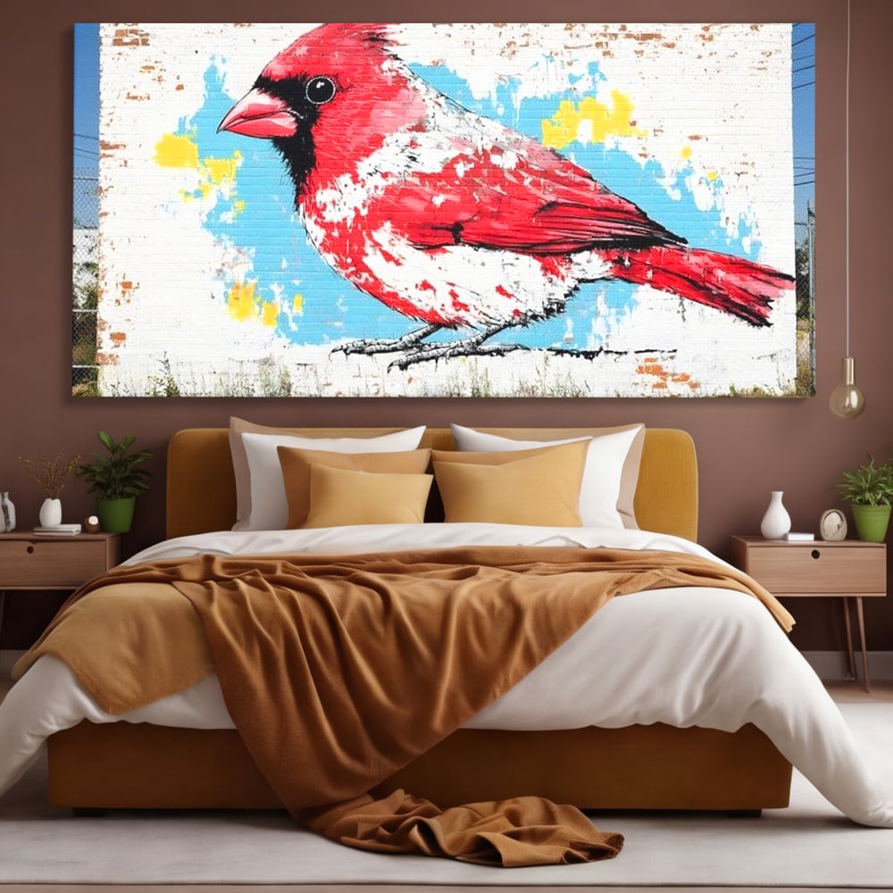 Leinwand Premium Canvas Wandbilder, LuxCanva® M1025, Kardinal Urban, Kardinal, Rot, Wandbild, Graffiti, Textur, Backstein, Urban, Wand, Nachbarschaft, Büro, Wohnen, Kinderzimmer