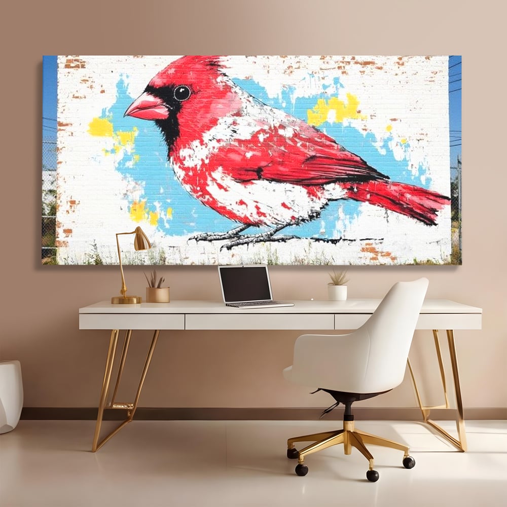 Leinwand Premium Canvas Wandbilder, LuxCanva® M1025, Kardinal Urban, Kardinal, Rot, Wandbild, Graffiti, Textur, Backstein, Urban, Wand, Nachbarschaft, Büro, Wohnen, Kinderzimmer