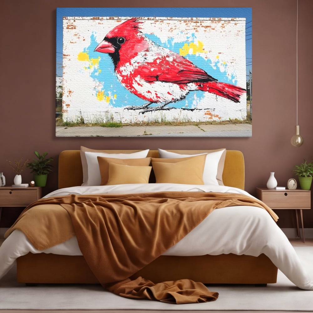 Leinwand Premium Canvas Wandbilder, LuxCanva® M1025, Kardinal Urban, Kardinal, Rot, Wandbild, Graffiti, Textur, Backstein, Urban, Wand, Nachbarschaft, Büro, Wohnen, Kinderzimmer