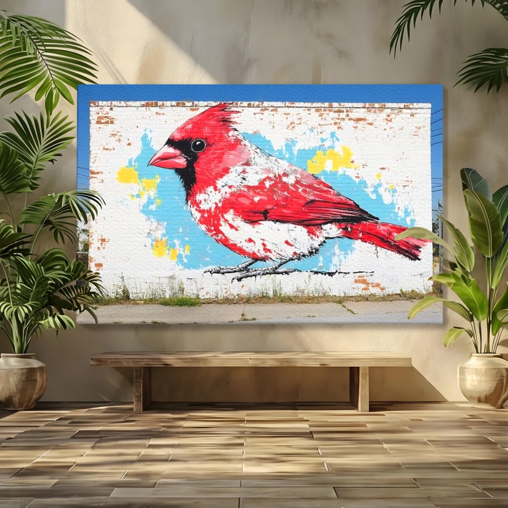 Leinwand Premium Canvas Wandbilder, LuxCanva® M1025, Kardinal Urban, Kardinal, Rot, Wandbild, Graffiti, Textur, Backstein, Urban, Wand, Nachbarschaft, Büro, Wohnen, Kinderzimmer