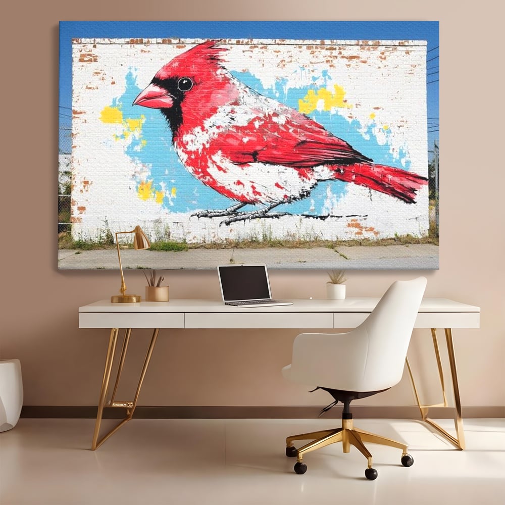 Leinwand Premium Canvas Wandbilder, LuxCanva® M1025, Kardinal Urban, Kardinal, Rot, Wandbild, Graffiti, Textur, Backstein, Urban, Wand, Nachbarschaft, Büro, Wohnen, Kinderzimmer