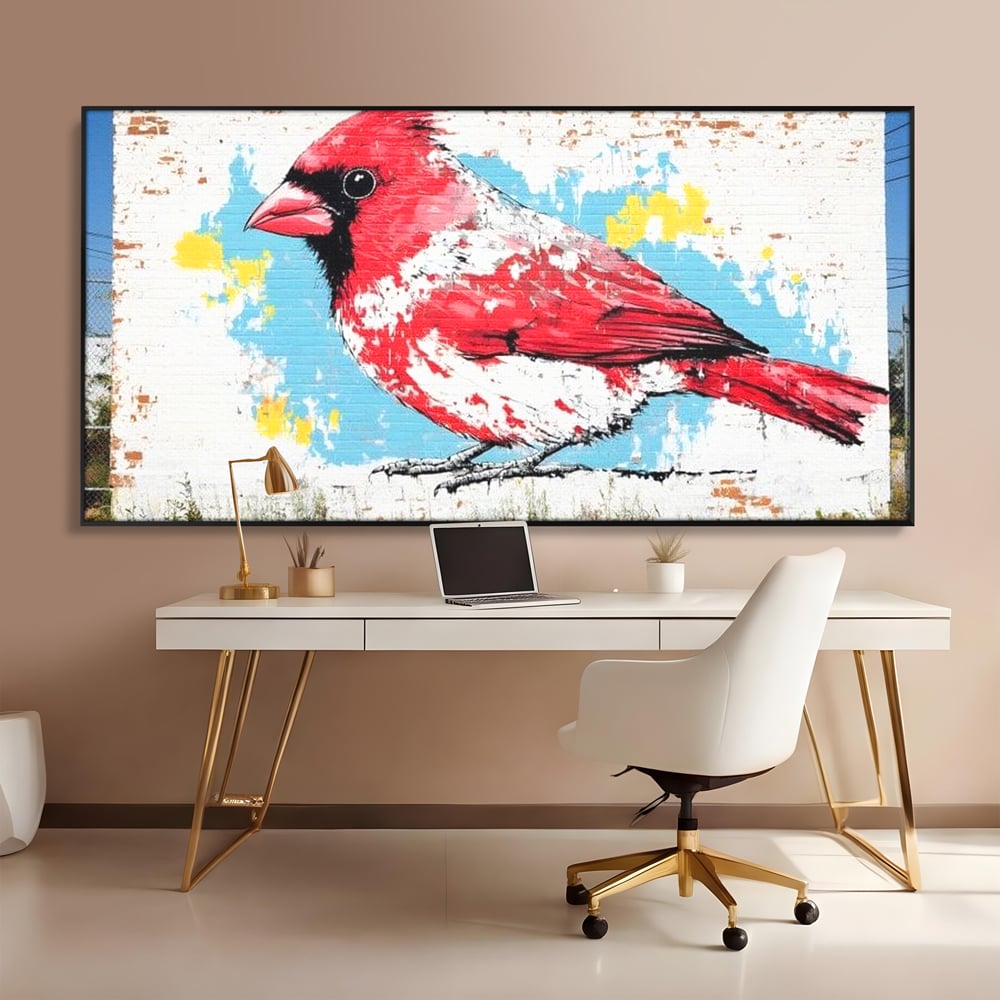Leinwand Premium Canvas Wandbilder, LuxCanva® M1025, Kardinal Urban, Kardinal, Rot, Wandbild, Graffiti, Textur, Backstein, Urban, Wand, Nachbarschaft, Büro, Wohnen, Kinderzimmer