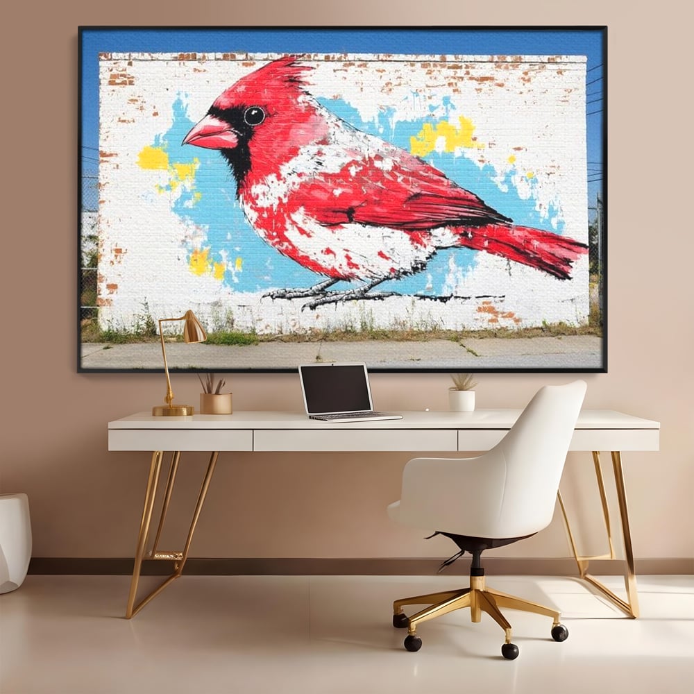 Leinwand Premium Canvas Wandbilder, LuxCanva® M1025, Kardinal Urban, Kardinal, Rot, Wandbild, Graffiti, Textur, Backstein, Urban, Wand, Nachbarschaft, Büro, Wohnen, Kinderzimmer