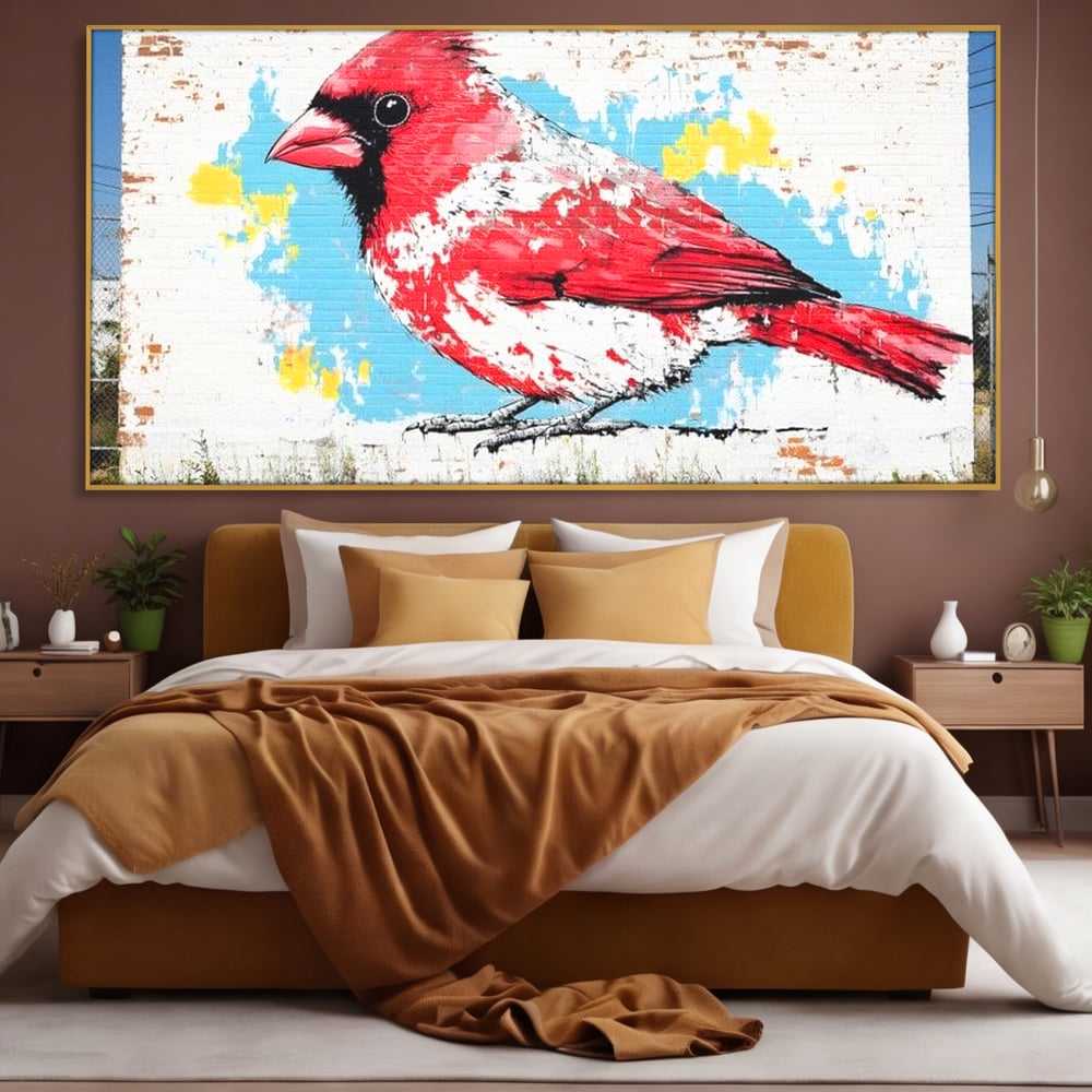 Leinwand Premium Canvas Wandbilder, LuxCanva® M1025, Kardinal Urban, Kardinal, Rot, Wandbild, Graffiti, Textur, Backstein, Urban, Wand, Nachbarschaft, Büro, Wohnen, Kinderzimmer