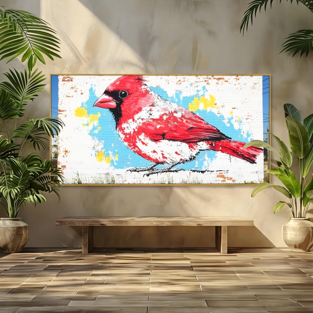 Leinwand Premium Canvas Wandbilder, LuxCanva® M1025, Kardinal Urban, Kardinal, Rot, Wandbild, Graffiti, Textur, Backstein, Urban, Wand, Nachbarschaft, Büro, Wohnen, Kinderzimmer