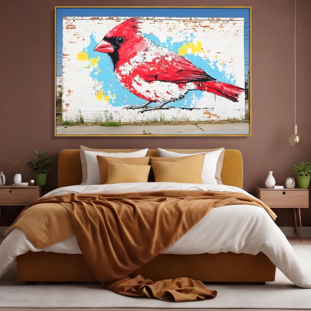 Leinwand Premium Canvas Wandbilder, LuxCanva® M1025, Kardinal Urban, Kardinal, Rot, Wandbild, Graffiti, Textur, Backstein, Urban, Wand, Nachbarschaft, Büro, Wohnen, Kinderzimmer