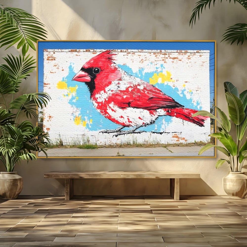 Leinwand Premium Canvas Wandbilder, LuxCanva® M1025, Kardinal Urban, Kardinal, Rot, Wandbild, Graffiti, Textur, Backstein, Urban, Wand, Nachbarschaft, Büro, Wohnen, Kinderzimmer