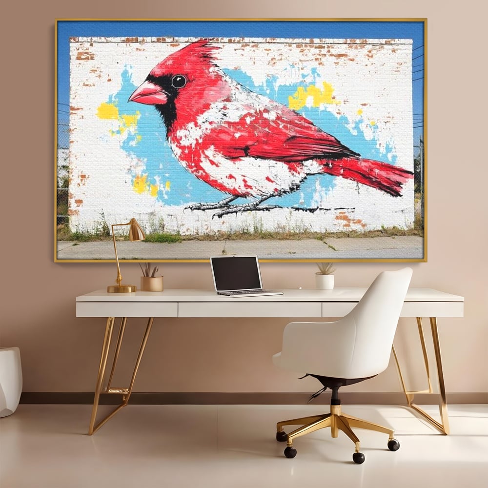 Leinwand Premium Canvas Wandbilder, LuxCanva® M1025, Kardinal Urban, Kardinal, Rot, Wandbild, Graffiti, Textur, Backstein, Urban, Wand, Nachbarschaft, Büro, Wohnen, Kinderzimmer