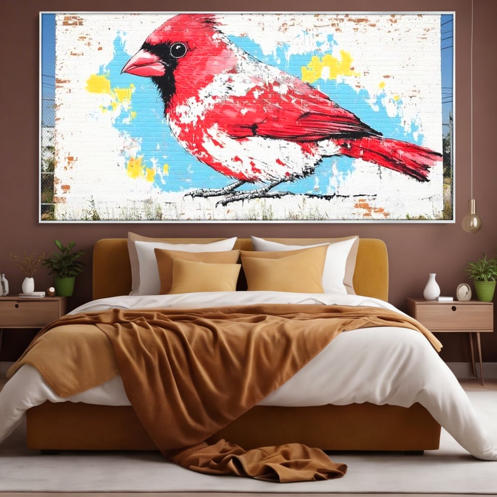 Leinwand Premium Canvas Wandbilder, LuxCanva® M1025, Kardinal Urban, Kardinal, Rot, Wandbild, Graffiti, Textur, Backstein, Urban, Wand, Nachbarschaft, Büro, Wohnen, Kinderzimmer