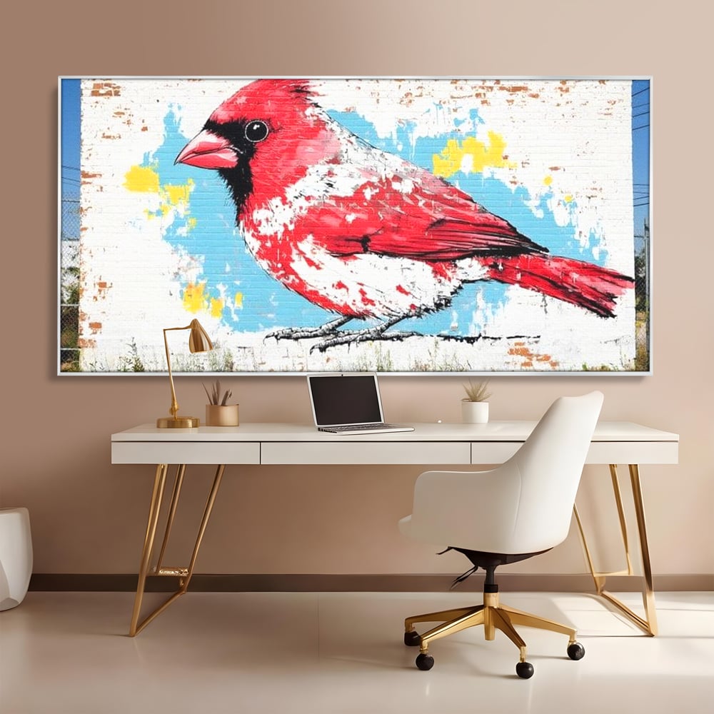 Leinwand Premium Canvas Wandbilder, LuxCanva® M1025, Kardinal Urban, Kardinal, Rot, Wandbild, Graffiti, Textur, Backstein, Urban, Wand, Nachbarschaft, Büro, Wohnen, Kinderzimmer