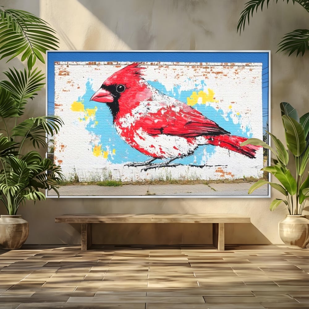 Leinwand Premium Canvas Wandbilder, LuxCanva® M1025, Kardinal Urban, Kardinal, Rot, Wandbild, Graffiti, Textur, Backstein, Urban, Wand, Nachbarschaft, Büro, Wohnen, Kinderzimmer