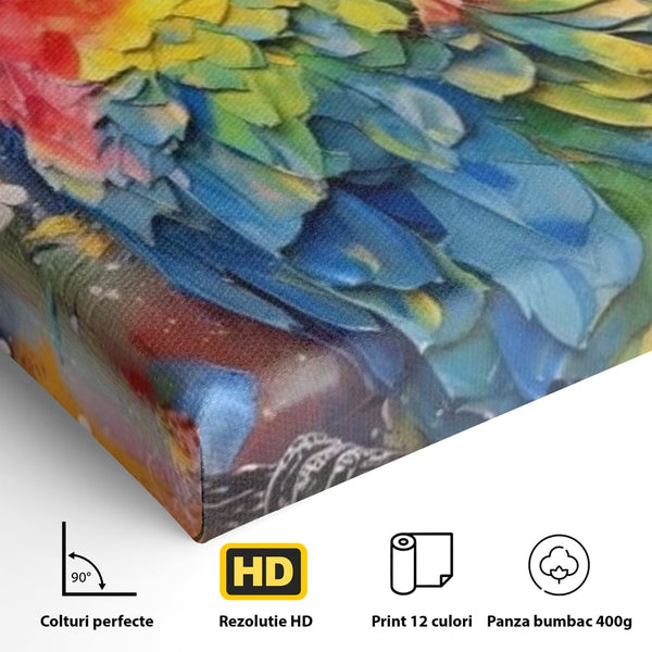 Tablou Canvas Premium, LuxCanva® M1026, Curcubeu Tropical, Papagal, Exotic, Tropical, Curcubeu, Jungla, Insula, Contrast, Vacanta, Birou, Living, Camera Copii