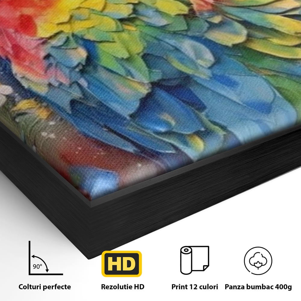 Tablou Canvas Premium, LuxCanva® M1026, Curcubeu Tropical, Papagal, Exotic, Tropical, Curcubeu, Jungla, Insula, Contrast, Vacanta, Birou, Living, Camera Copii