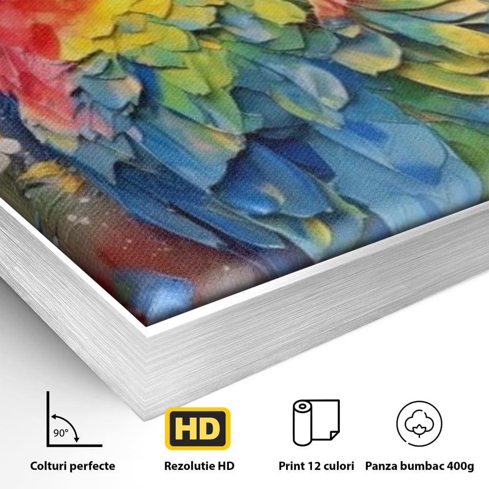 Tablou Canvas Premium, LuxCanva® M1026, Curcubeu Tropical, Papagal, Exotic, Tropical, Curcubeu, Jungla, Insula, Contrast, Vacanta, Birou, Living, Camera Copii