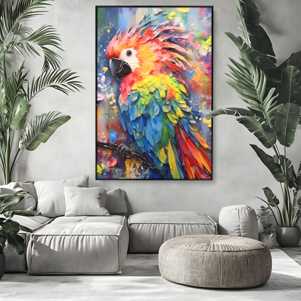 Tablou Canvas Premium, LuxCanva® M1026, Curcubeu Tropical, Papagal, Exotic, Tropical, Curcubeu, Jungla, Insula, Contrast, Vacanta, Birou, Living, Camera Copii