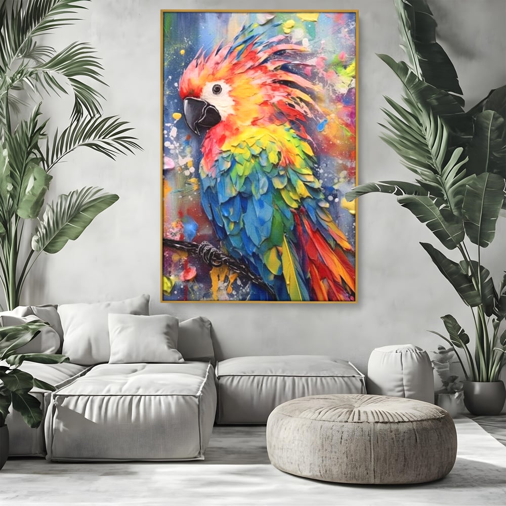 Tablou Canvas Premium, LuxCanva® M1026, Curcubeu Tropical, Papagal, Exotic, Tropical, Curcubeu, Jungla, Insula, Contrast, Vacanta, Birou, Living, Camera Copii