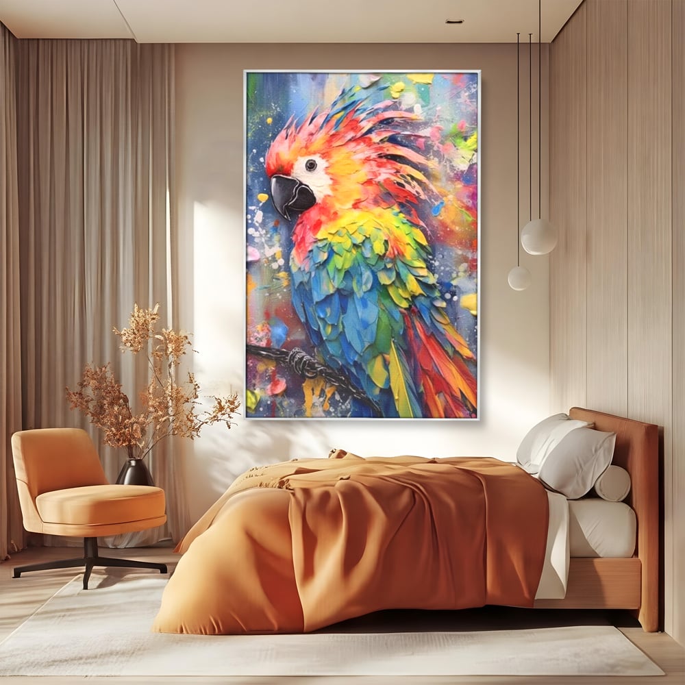 Tablou Canvas Premium, LuxCanva® M1026, Curcubeu Tropical, Papagal, Exotic, Tropical, Curcubeu, Jungla, Insula, Contrast, Vacanta, Birou, Living, Camera Copii