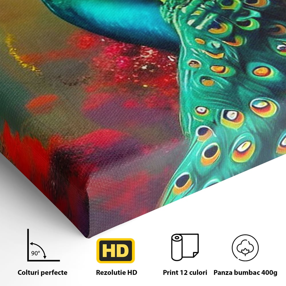 Leinwand Wandbilder Canvas Premium, LuxCanva® M1027, Exotische Pracht, Pfau, Vogel, Schwanz, Elegant, Mystisch, Edel, Bohème, Exotisch, Tropisch, Büro, Wohnen, Kinderzimmer