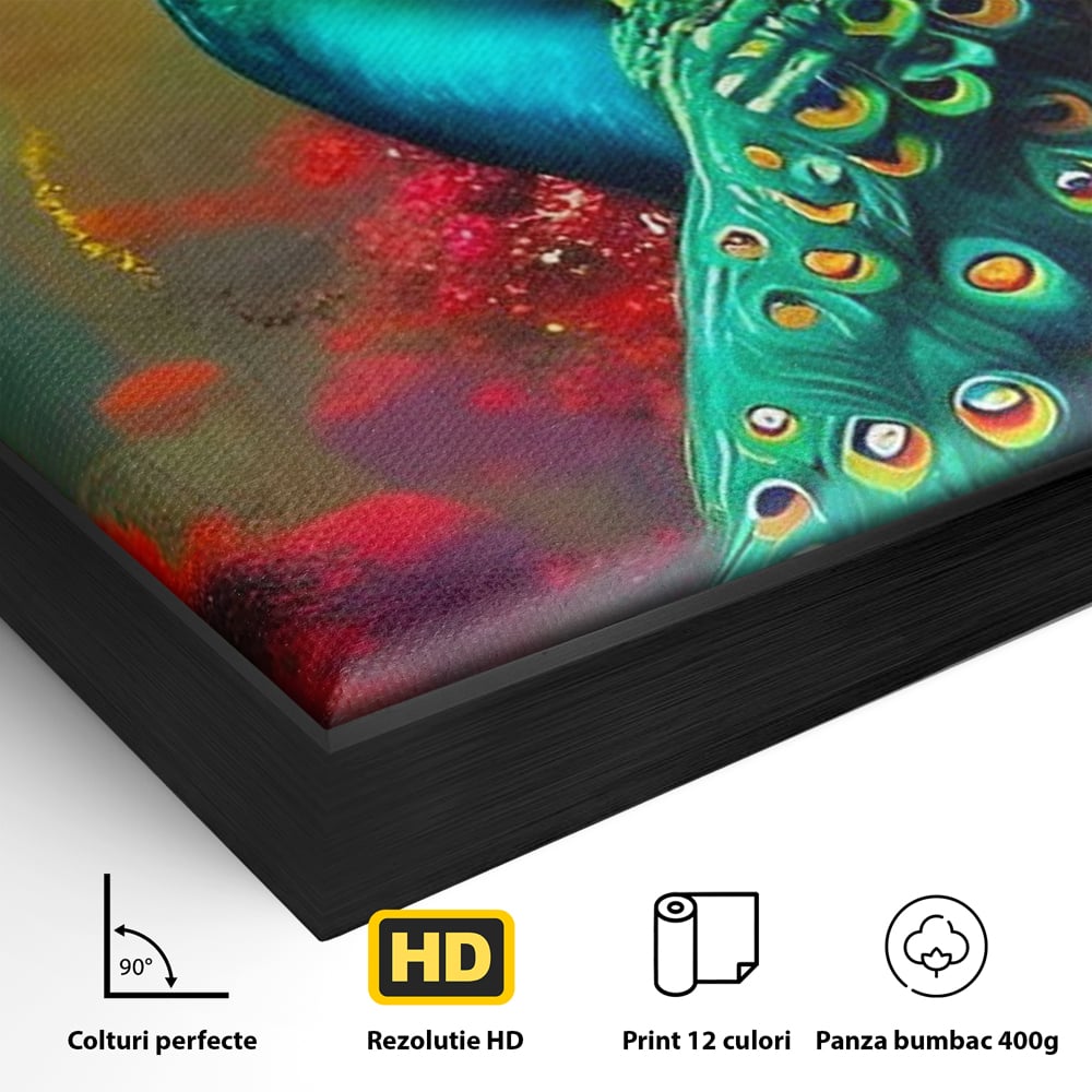 Leinwand Wandbilder Canvas Premium, LuxCanva® M1027, Exotische Pracht, Pfau, Vogel, Schwanz, Elegant, Mystisch, Edel, Bohème, Exotisch, Tropisch, Büro, Wohnen, Kinderzimmer