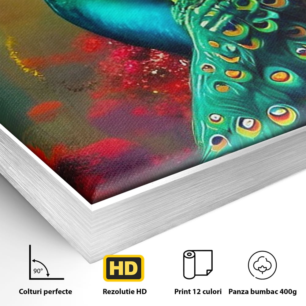 Leinwand Wandbilder Canvas Premium, LuxCanva® M1027, Exotische Pracht, Pfau, Vogel, Schwanz, Elegant, Mystisch, Edel, Bohème, Exotisch, Tropisch, Büro, Wohnen, Kinderzimmer