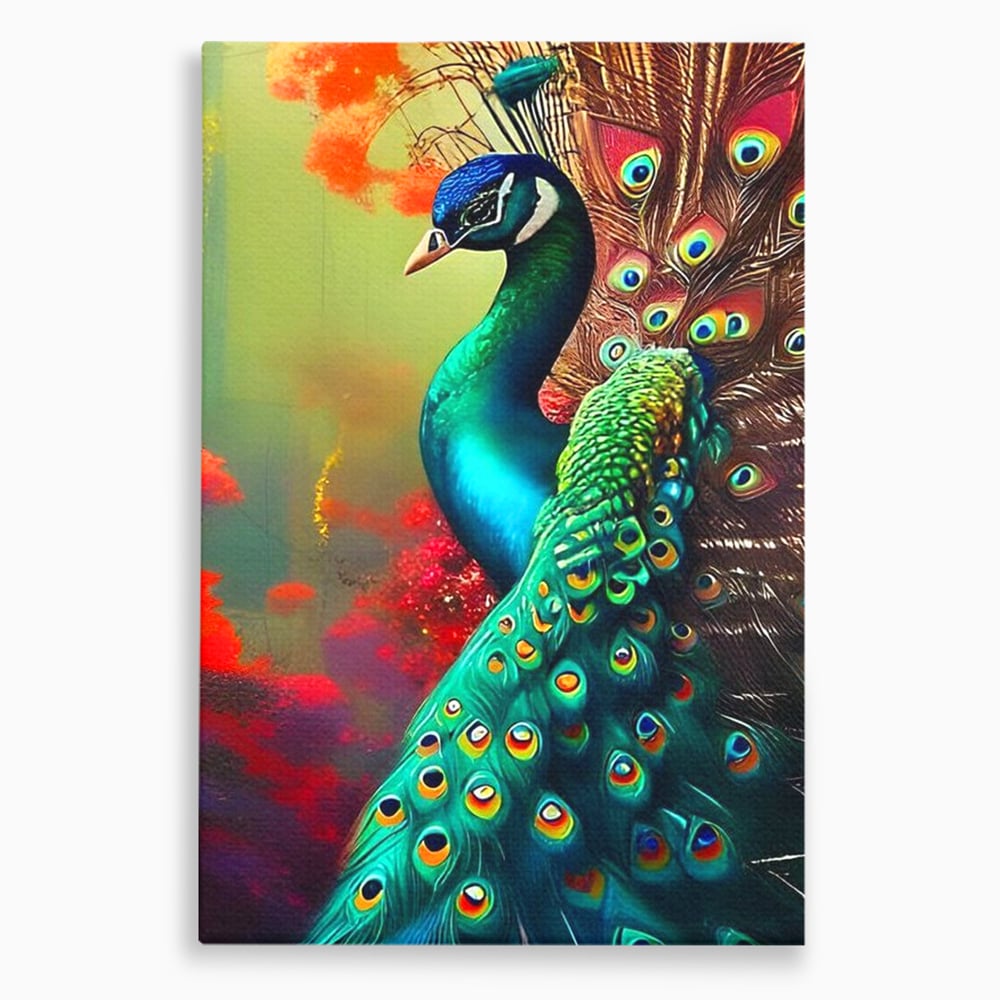 Leinwand Wandbilder Canvas Premium, LuxCanva® M1027, Exotische Pracht, Pfau, Vogel, Schwanz, Elegant, Mystisch, Edel, Bohème, Exotisch, Tropisch, Büro, Wohnen, Kinderzimmer
