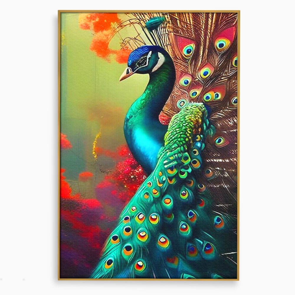 Leinwand Wandbilder Canvas Premium, LuxCanva® M1027, Exotische Pracht, Pfau, Vogel, Schwanz, Elegant, Mystisch, Edel, Bohème, Exotisch, Tropisch, Büro, Wohnen, Kinderzimmer