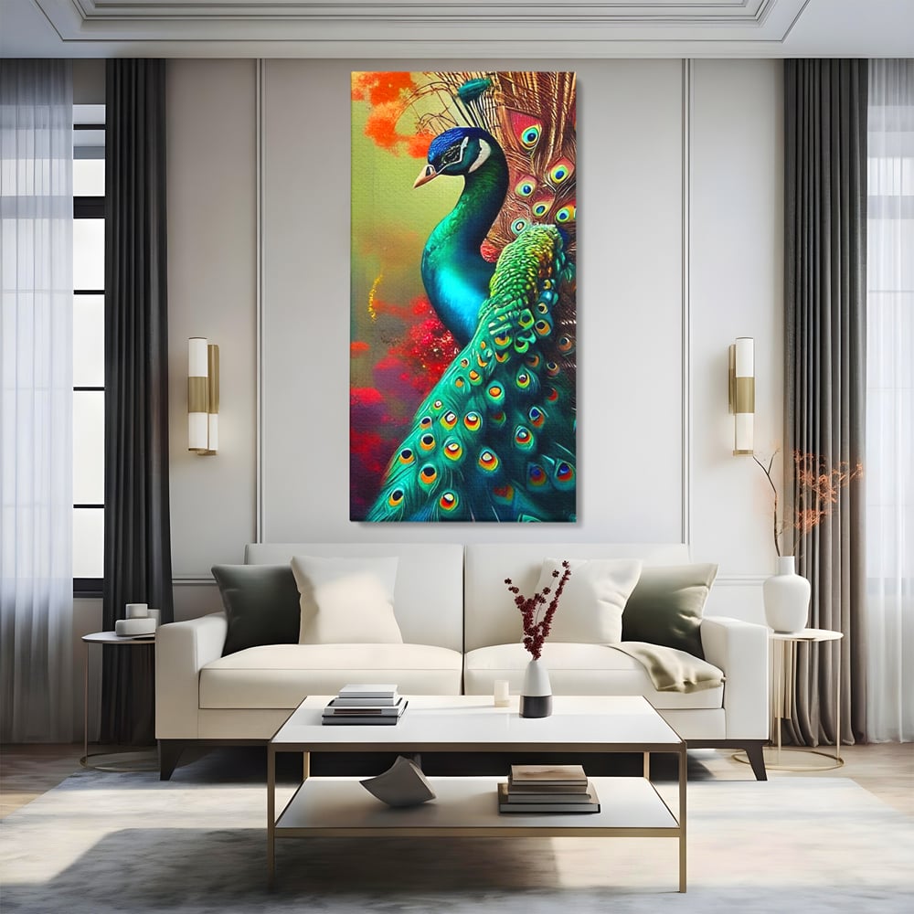 Leinwand Wandbilder Canvas Premium, LuxCanva® M1027, Exotische Pracht, Pfau, Vogel, Schwanz, Elegant, Mystisch, Edel, Bohème, Exotisch, Tropisch, Büro, Wohnen, Kinderzimmer