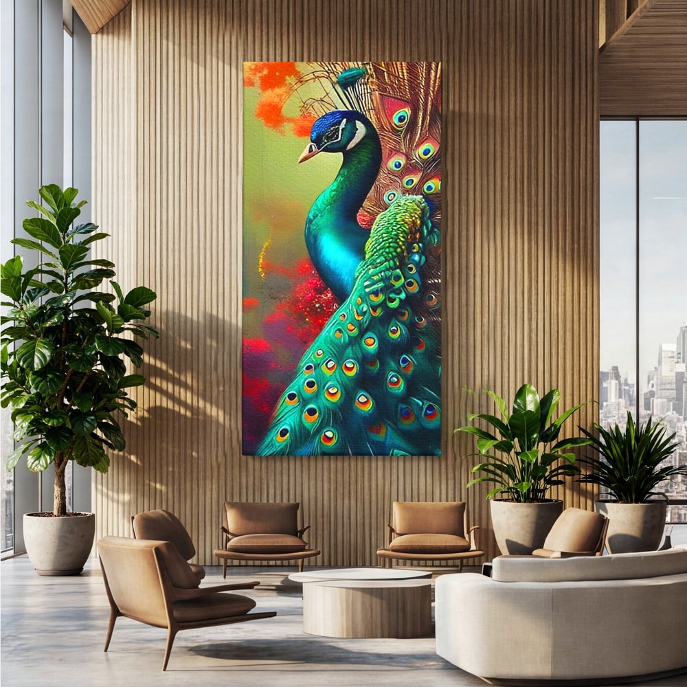 Leinwand Wandbilder Canvas Premium, LuxCanva® M1027, Exotische Pracht, Pfau, Vogel, Schwanz, Elegant, Mystisch, Edel, Bohème, Exotisch, Tropisch, Büro, Wohnen, Kinderzimmer
