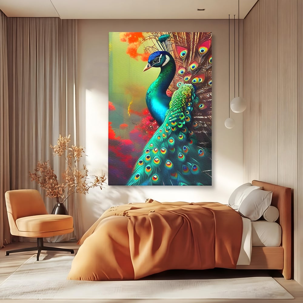 Leinwand Wandbilder Canvas Premium, LuxCanva® M1027, Exotische Pracht, Pfau, Vogel, Schwanz, Elegant, Mystisch, Edel, Bohème, Exotisch, Tropisch, Büro, Wohnen, Kinderzimmer
