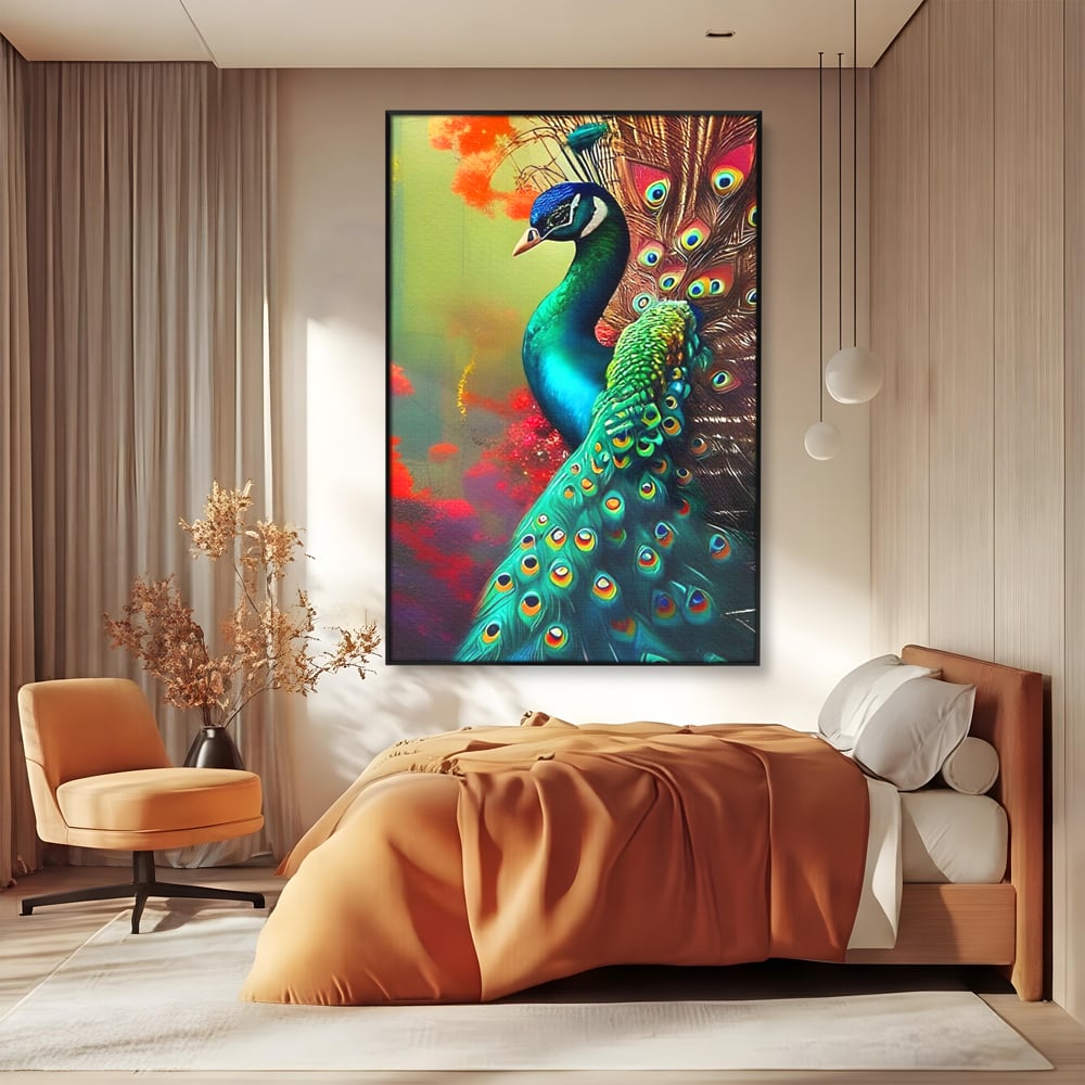 Leinwand Wandbilder Canvas Premium, LuxCanva® M1027, Exotische Pracht, Pfau, Vogel, Schwanz, Elegant, Mystisch, Edel, Bohème, Exotisch, Tropisch, Büro, Wohnen, Kinderzimmer