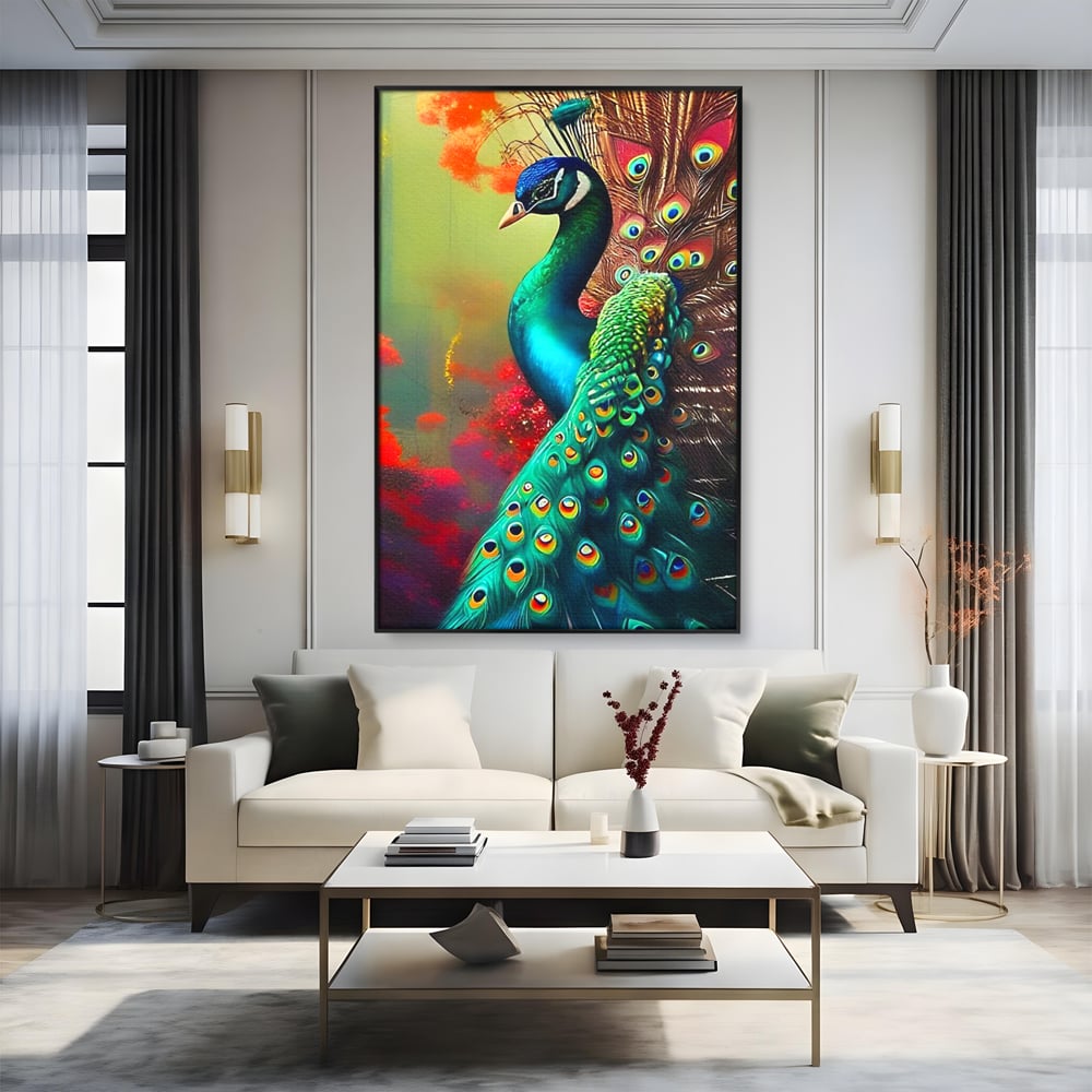 Leinwand Wandbilder Canvas Premium, LuxCanva® M1027, Exotische Pracht, Pfau, Vogel, Schwanz, Elegant, Mystisch, Edel, Bohème, Exotisch, Tropisch, Büro, Wohnen, Kinderzimmer