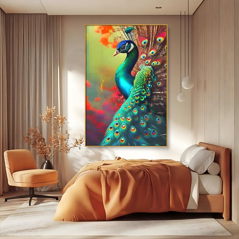 Leinwand Wandbilder Canvas Premium, LuxCanva® M1027, Exotische Pracht, Pfau, Vogel, Schwanz, Elegant, Mystisch, Edel, Bohème, Exotisch, Tropisch, Büro, Wohnen, Kinderzimmer