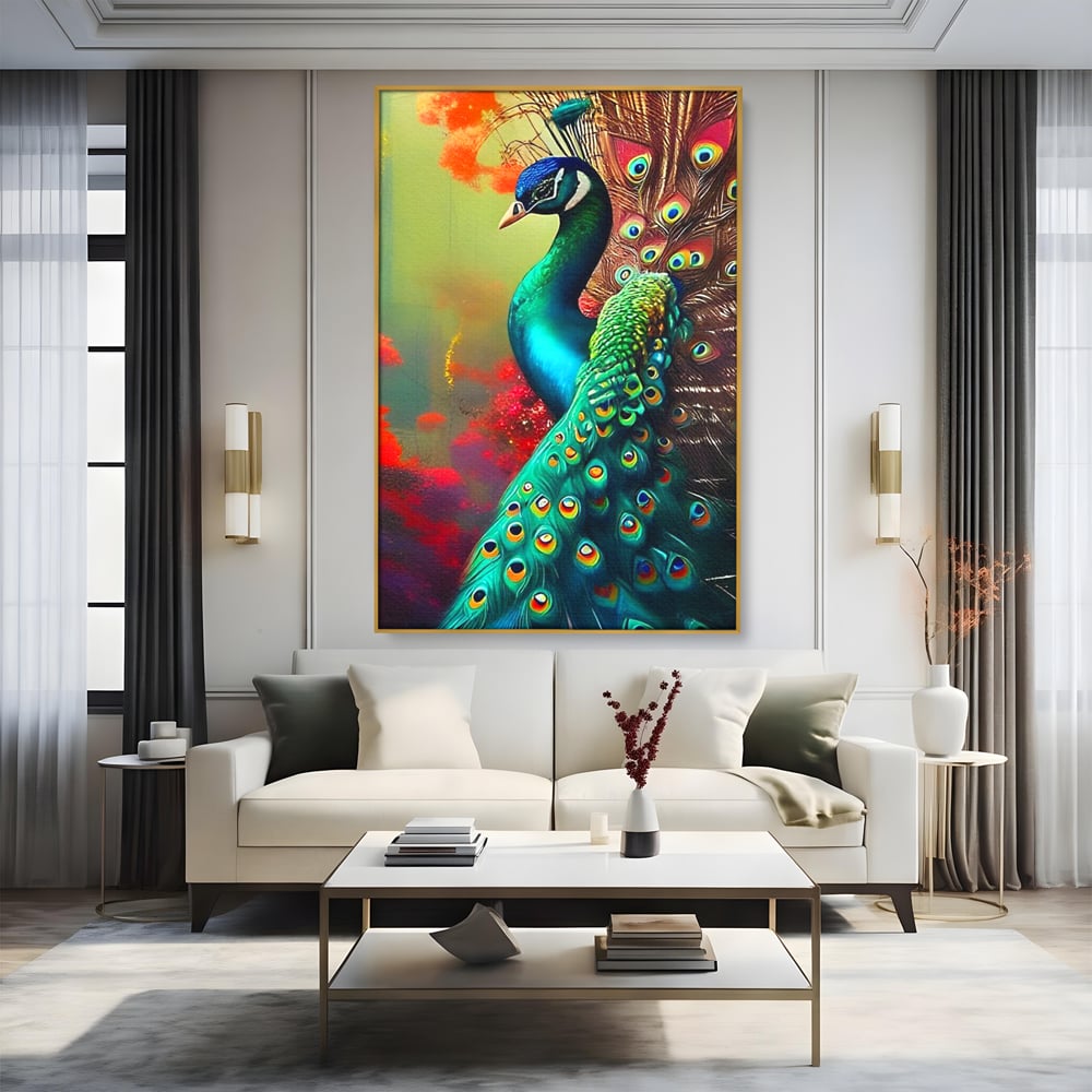 Leinwand Wandbilder Canvas Premium, LuxCanva® M1027, Exotische Pracht, Pfau, Vogel, Schwanz, Elegant, Mystisch, Edel, Bohème, Exotisch, Tropisch, Büro, Wohnen, Kinderzimmer