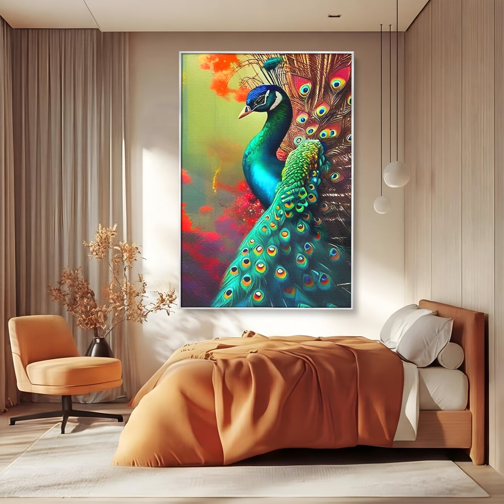 Leinwand Wandbilder Canvas Premium, LuxCanva® M1027, Exotische Pracht, Pfau, Vogel, Schwanz, Elegant, Mystisch, Edel, Bohème, Exotisch, Tropisch, Büro, Wohnen, Kinderzimmer