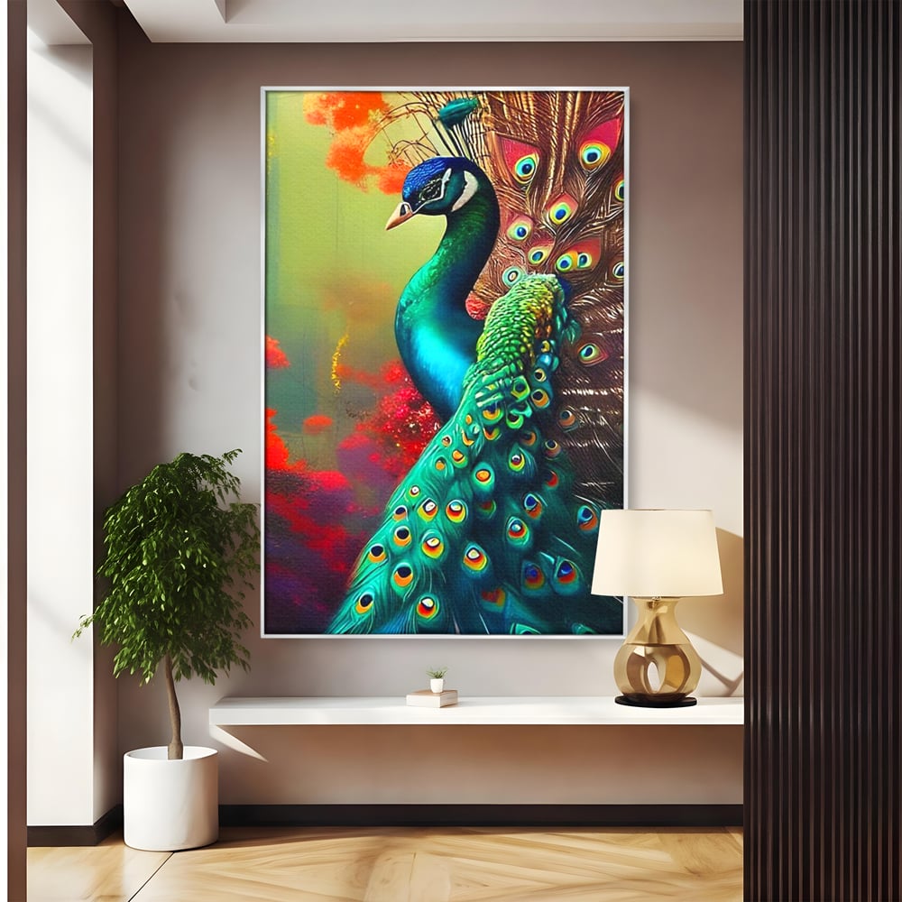 Leinwand Wandbilder Canvas Premium, LuxCanva® M1027, Exotische Pracht, Pfau, Vogel, Schwanz, Elegant, Mystisch, Edel, Bohème, Exotisch, Tropisch, Büro, Wohnen, Kinderzimmer