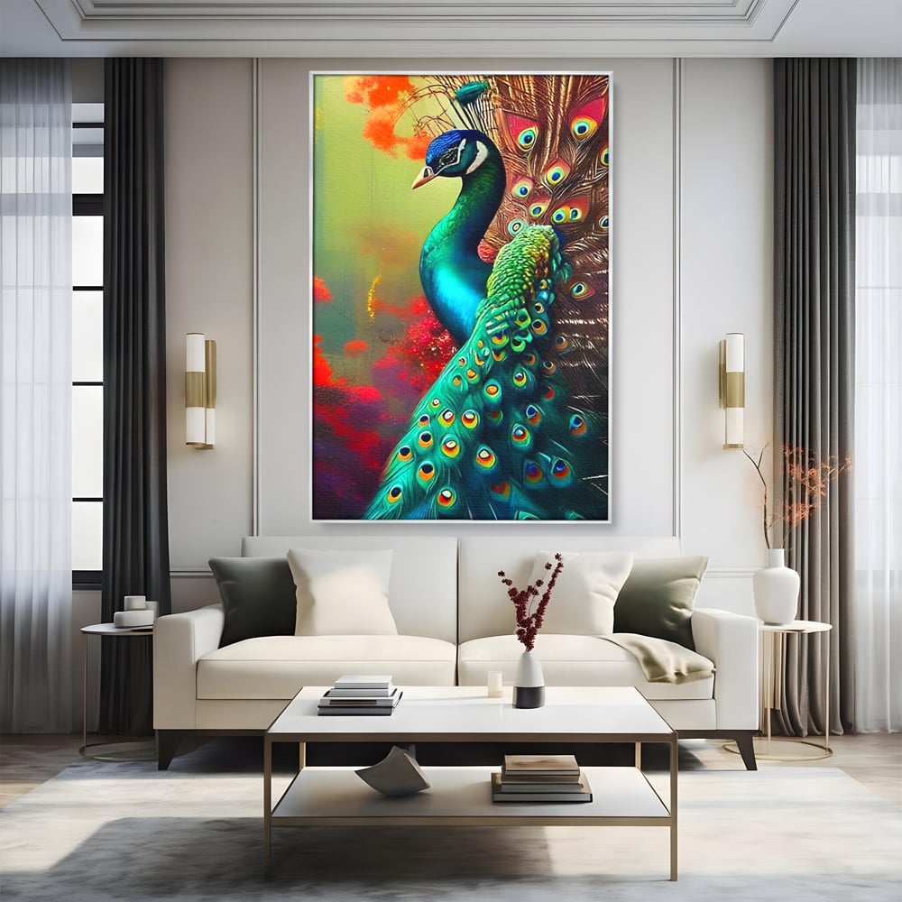 Leinwand Wandbilder Canvas Premium, LuxCanva® M1027, Exotische Pracht, Pfau, Vogel, Schwanz, Elegant, Mystisch, Edel, Bohème, Exotisch, Tropisch, Büro, Wohnen, Kinderzimmer