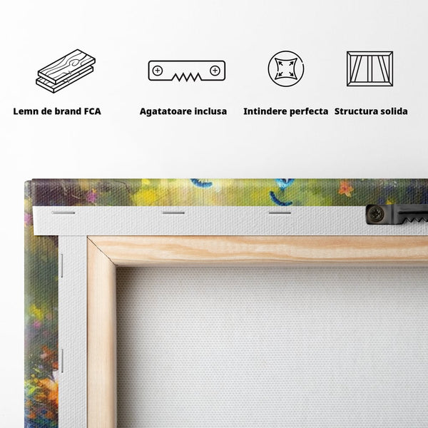 Tablou Canvas Premium, LuxCanva® M1028, Incoronati de Natura, Pauni, Cuplu, Pasari, Natura, Pereche, Flori, Romantic, Basm, Eleganta, Birou, Living, Camera Copii