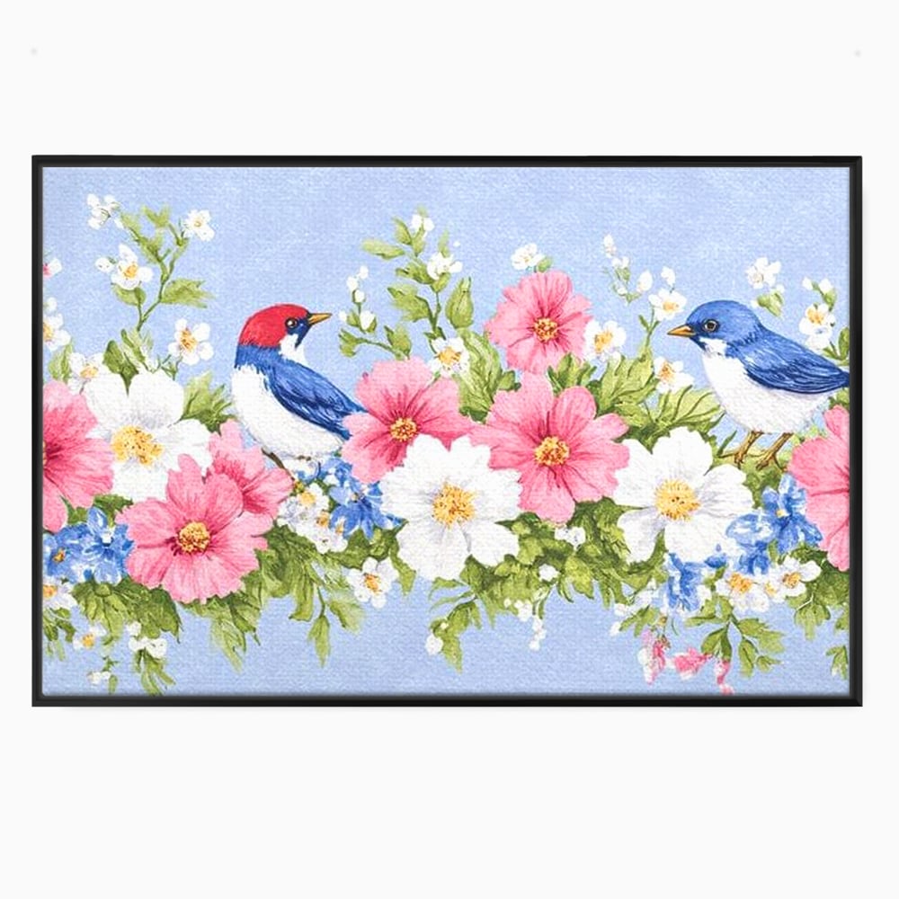 Tablou Canvas Premium, LuxCanva® M1029, Gradina cu Triluri Colorate, Lemn, Flori, Pastel, Pasari, Primavara, Pereche, Relaxare, Poezie, Birou, Living, Camera Copii