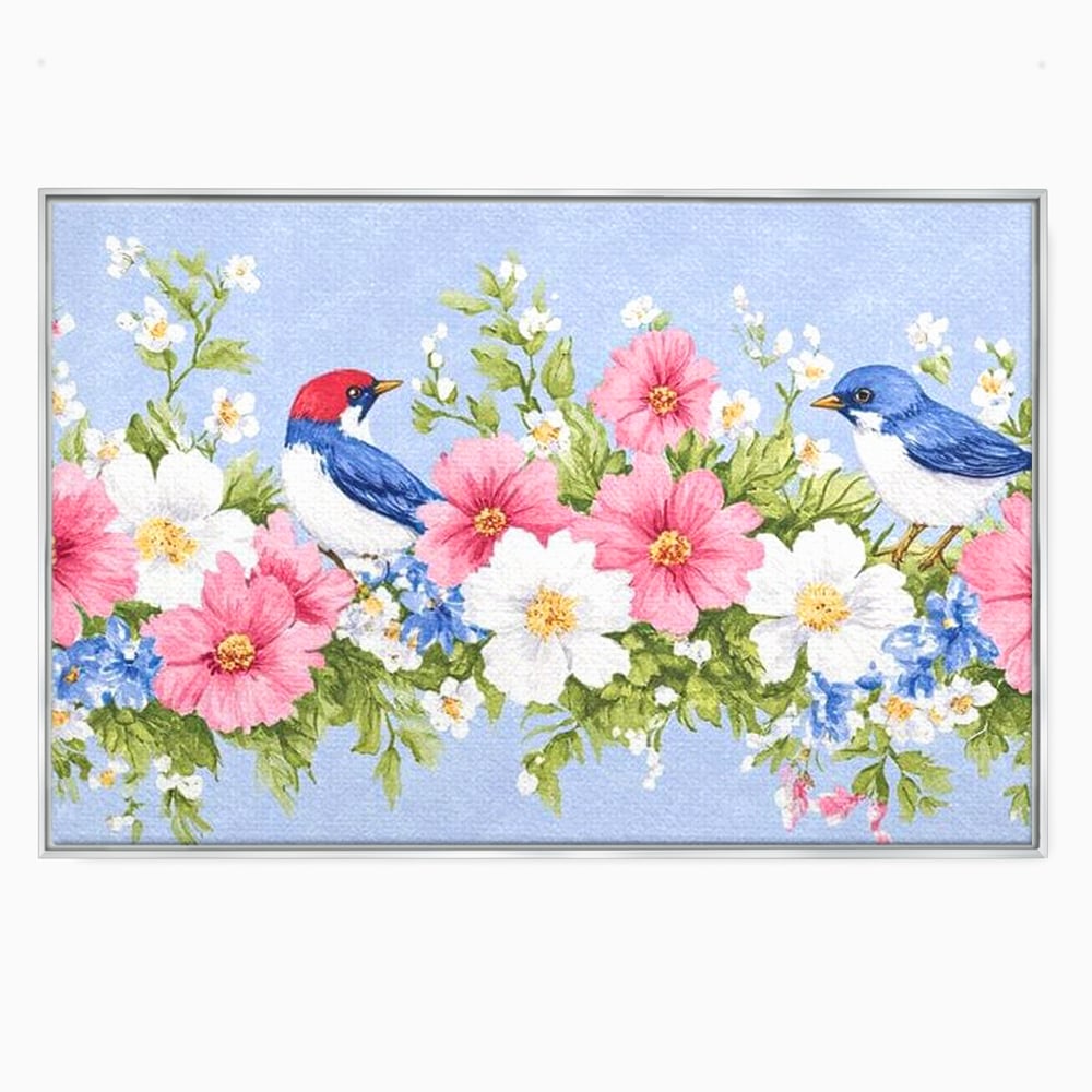 Tablou Canvas Premium, LuxCanva® M1029, Gradina cu Triluri Colorate, Lemn, Flori, Pastel, Pasari, Primavara, Pereche, Relaxare, Poezie, Birou, Living, Camera Copii