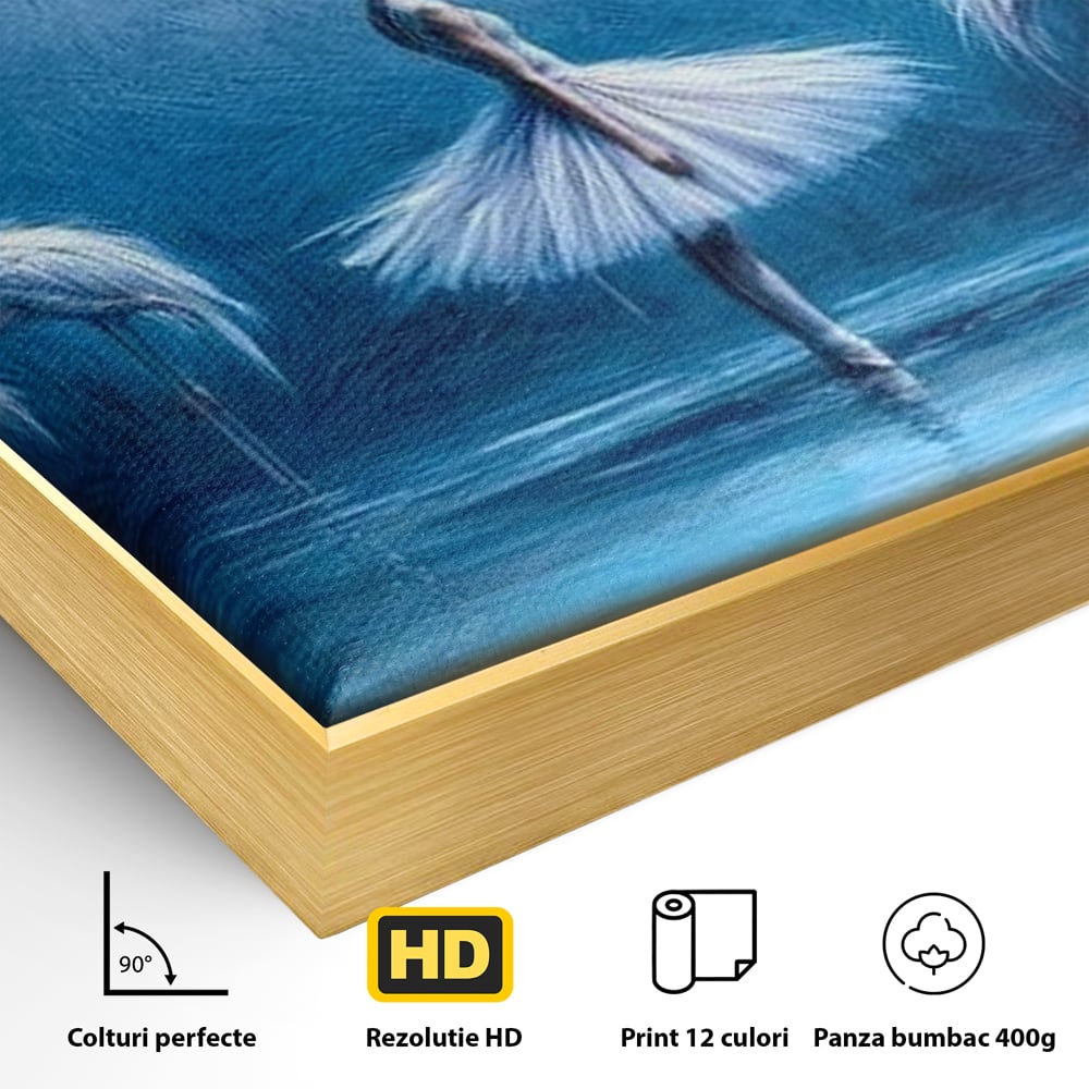 Leinwand Wandkunst Leinwand Wandkunst Premium, LuxCanva® M1030, Tanzen in der blauen Lagune, Ballerina, Ballerina, Mädchen, Flamingo, Vögel, Ballett, Tanzen, Wasser, Wassertextur, Textur, Geschichte, Büro, Wohnzimmer, Kinderzimmer