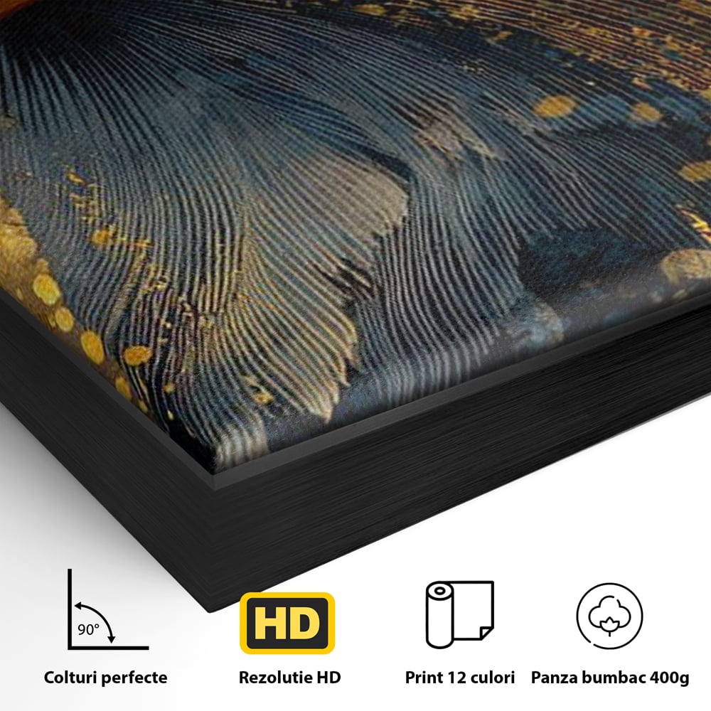 Tablou Canvas Premium, LuxCanva® M1031, Colosul Privirii, Vultur, Acvila, Putere, Privire, Auriu, Profil, Portret, Motivational, Simbolic, Birou, Living, Camera Copil