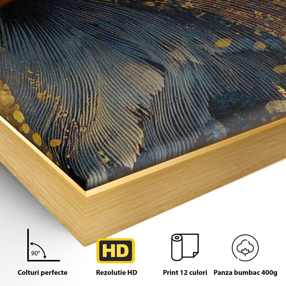 Tablou Canvas Premium, LuxCanva® M1031, Colosul Privirii, Vultur, Acvila, Putere, Privire, Auriu, Profil, Portret, Motivational, Simbolic, Birou, Living, Camera Copil