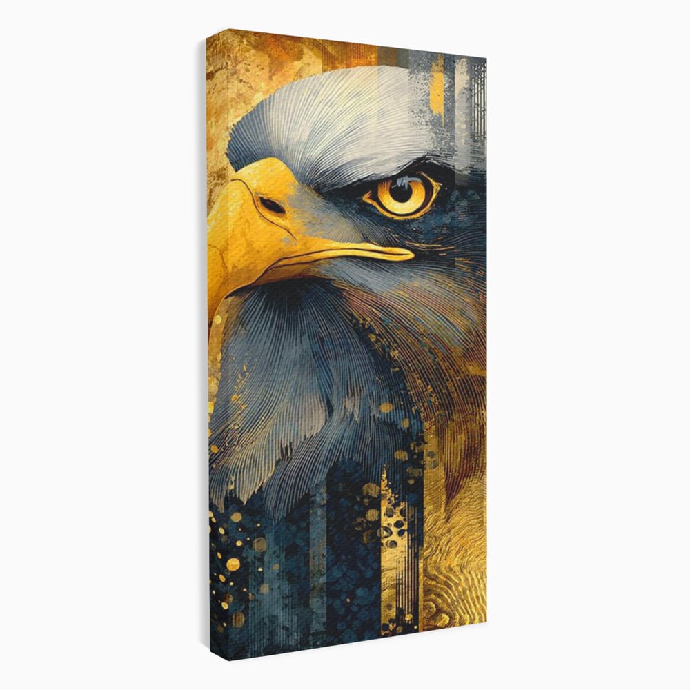 Tablou Canvas Premium, LuxCanva® M1031, Colosul Privirii, Vultur, Acvila, Putere, Privire, Auriu, Profil, Portret, Motivational, Simbolic, Birou, Living, Camera Copil