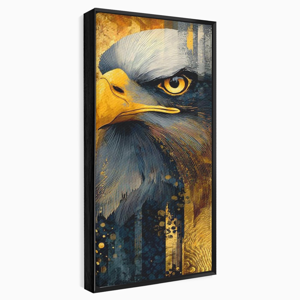Tablou Canvas Premium, LuxCanva® M1031, Colosul Privirii, Vultur, Acvila, Putere, Privire, Auriu, Profil, Portret, Motivational, Simbolic, Birou, Living, Camera Copil