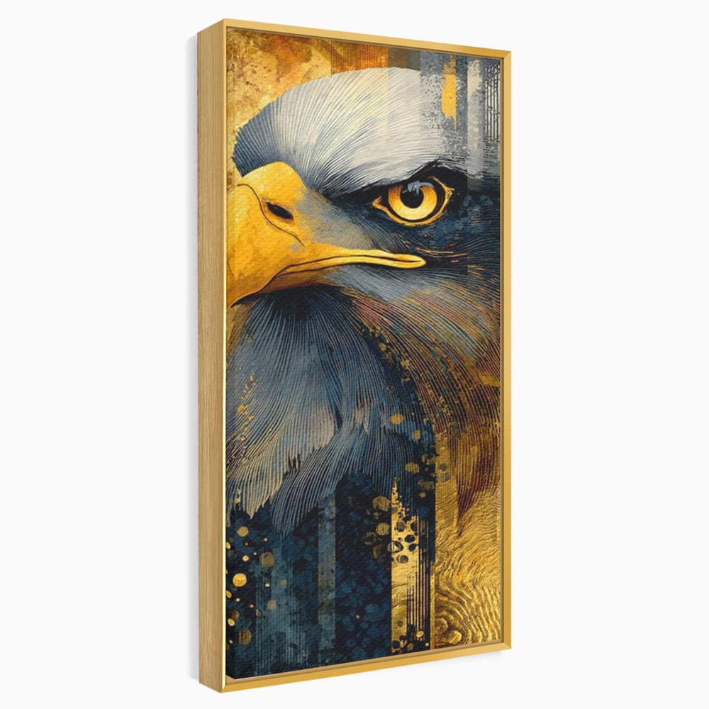 Tablou Canvas Premium, LuxCanva® M1031, Colosul Privirii, Vultur, Acvila, Putere, Privire, Auriu, Profil, Portret, Motivational, Simbolic, Birou, Living, Camera Copil