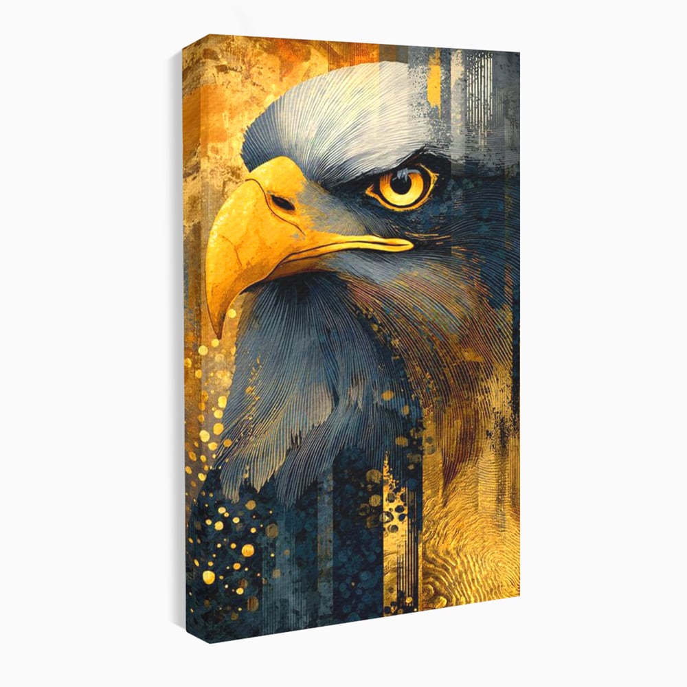 Tablou Canvas Premium, LuxCanva® M1031, Colosul Privirii, Vultur, Acvila, Putere, Privire, Auriu, Profil, Portret, Motivational, Simbolic, Birou, Living, Camera Copil