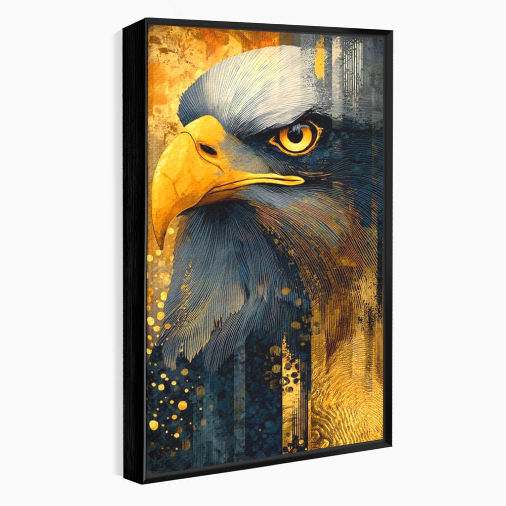 Tablou Canvas Premium, LuxCanva® M1031, Colosul Privirii, Vultur, Acvila, Putere, Privire, Auriu, Profil, Portret, Motivational, Simbolic, Birou, Living, Camera Copil